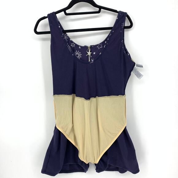 SOLD Vintage 90s Skirted Swimsuit Womens Sz 1X Nevy Blue Celestial Print Zip - Picture 5 of 8